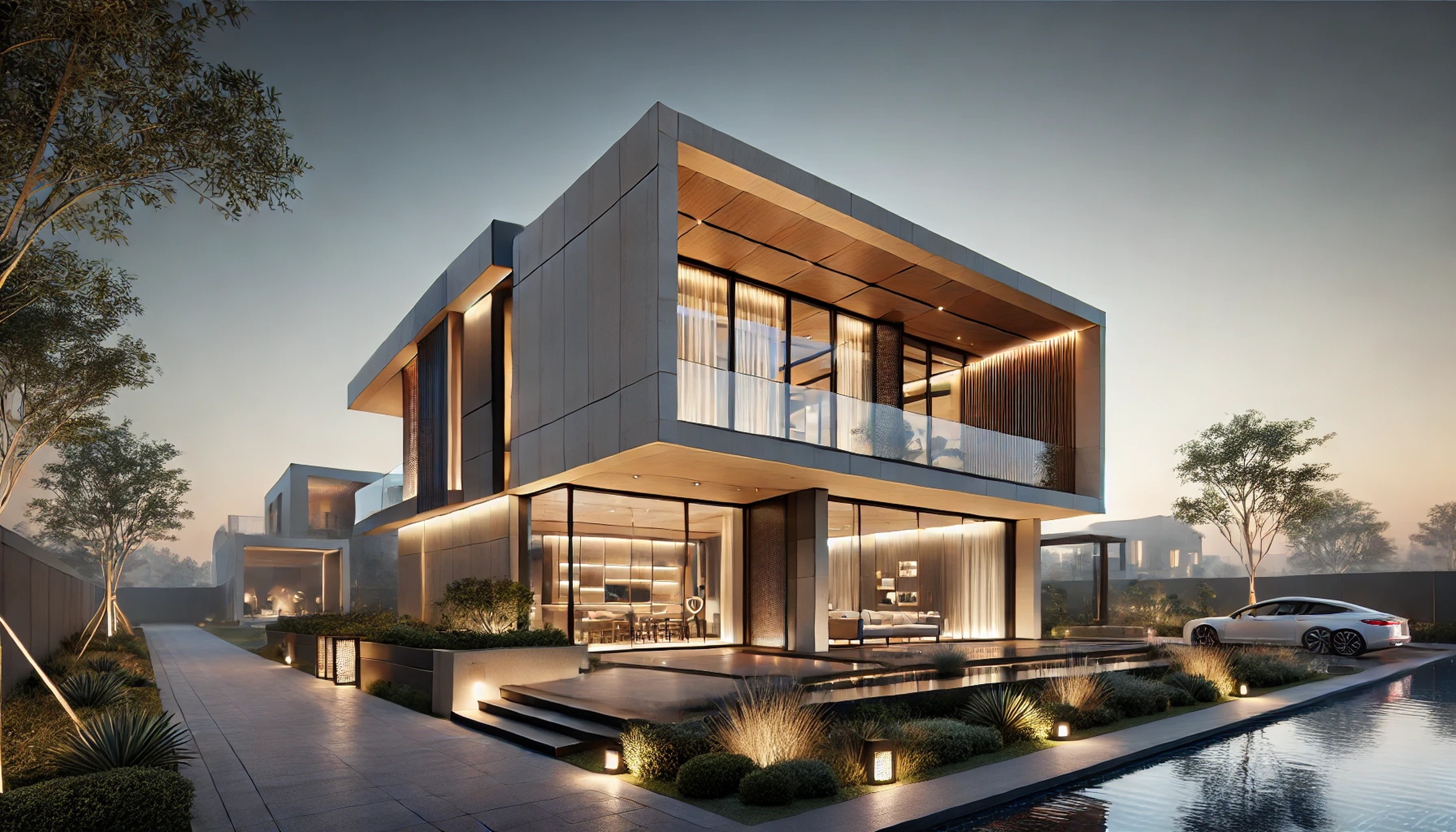 Modern white kitchen with a view to the ocean.