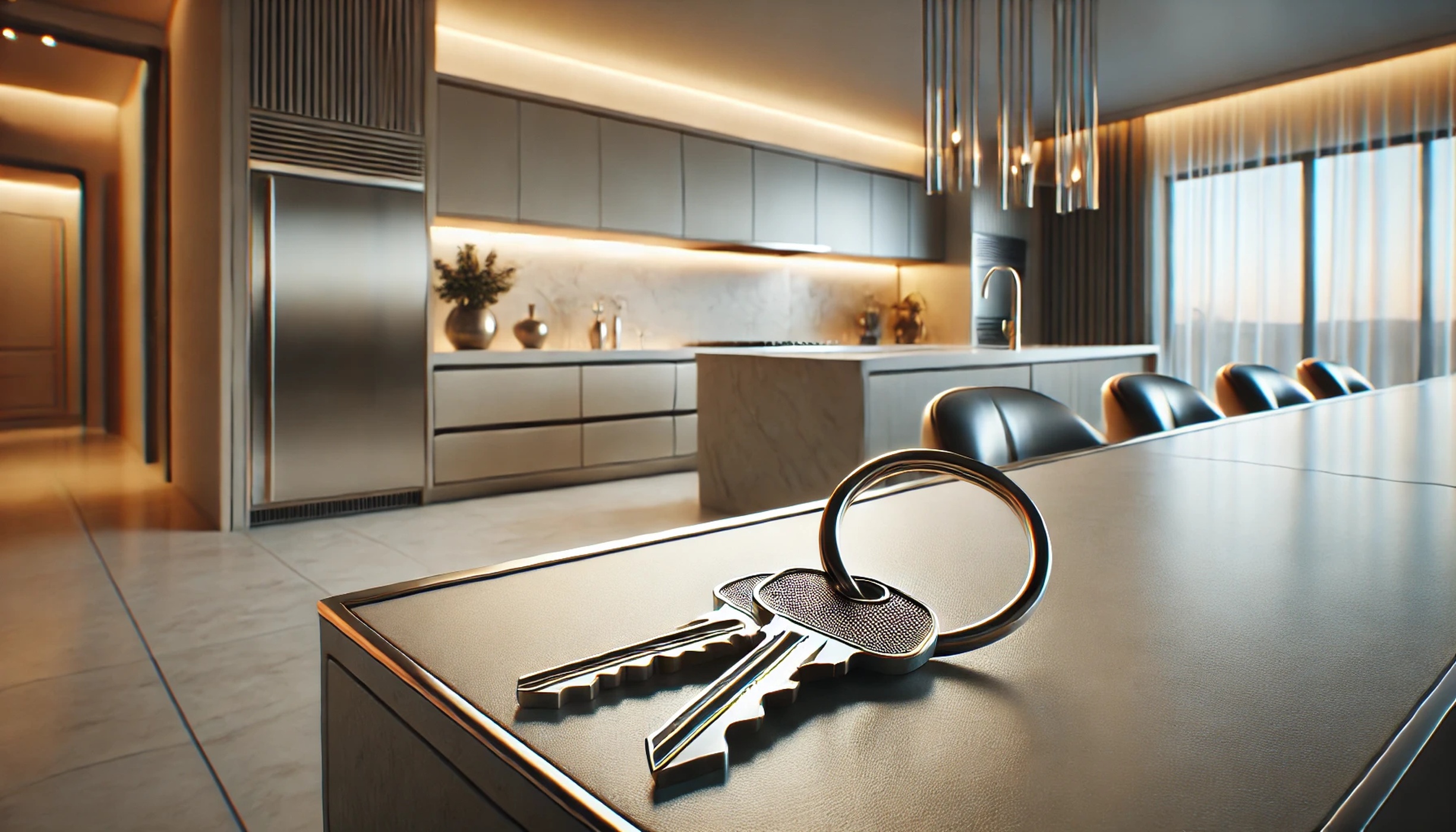 Modern white kitchen with a view to the ocean.